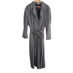 Olsen Double Breasted Belted Trench Coat Gray Classic Maxi Length Old Money 90s